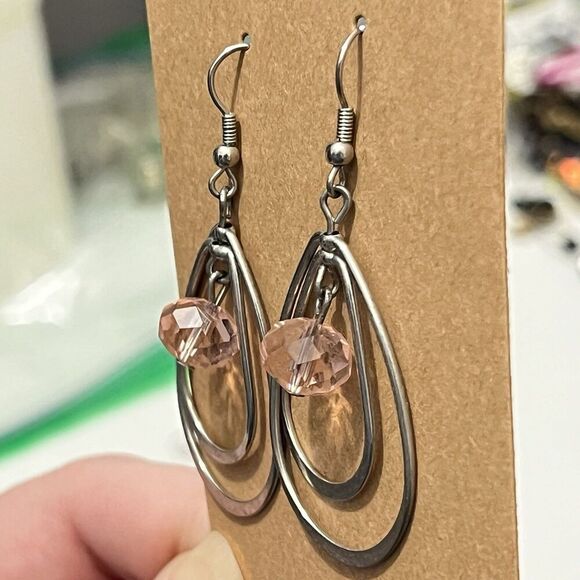 Pink Morganite Multi-loop Drop Dangle Metal Earrings - Picture 3 of 3